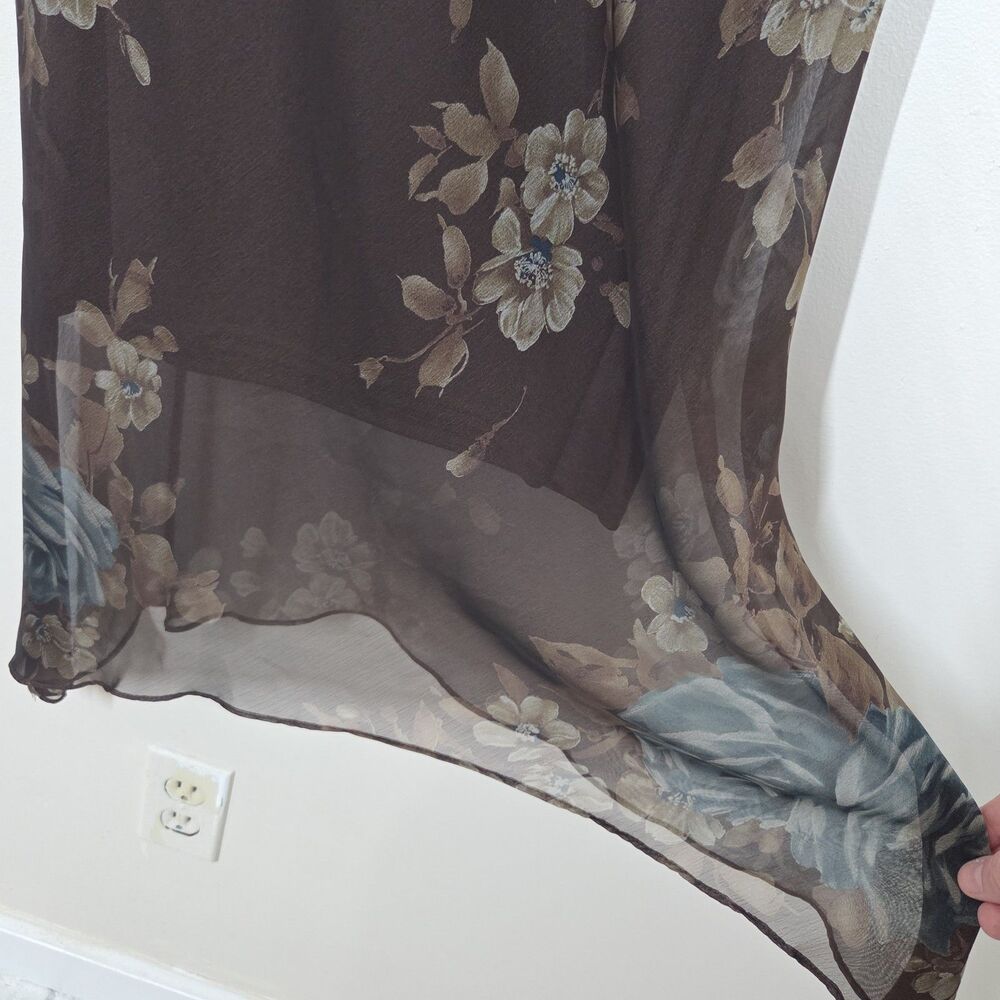 Vtg 90s Y2K Brown Blue Floral Cowl Midi Dress Asymmetrical 10P Fairy Grunge Boho - Picture 4 of 9